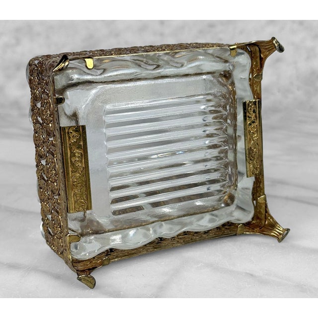Vintage Rococo Gold Filigree & Scalloped Glass Vanity Trinket Box For Sale - Image 10 of 10