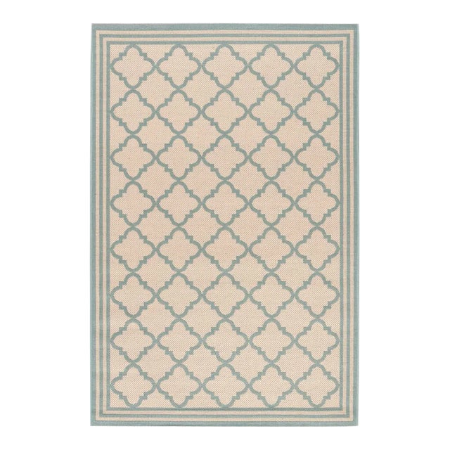 Sea Cottage Indoor Outdoor Rug Cream & Aqua 3'x5' For Sale