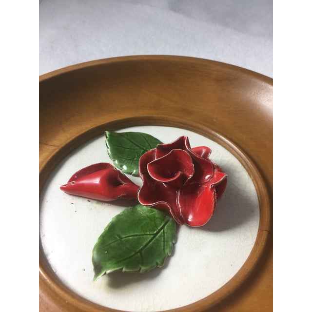 Wood Vintage Flower Capodimonte Plates With Wooden Frames - Set of 3 For Sale - Image 7 of 8