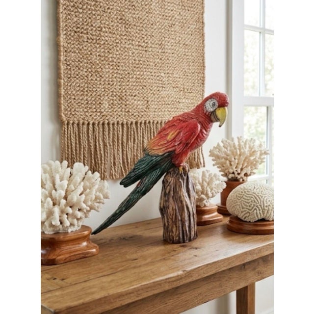 Scarlet Vintage Italian Hand-Painted Ceramic Scarlet Macaw Parrot Sculpture For Sale - Image 8 of 12