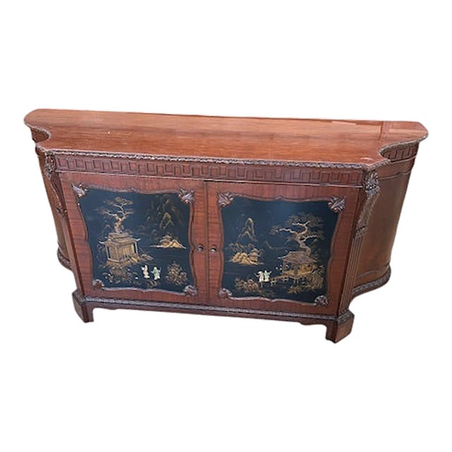 1920s English Chinoiserie Mahogany Credenza For Sale