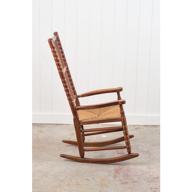 English Antique English Bobbin Rocking Chair With Rush Seat For Sale - Image 3 of 10