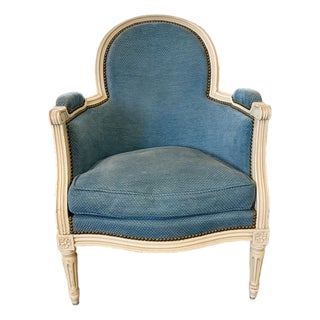 1940s French Louis XVI Style Painted Bergere Armchair For Sale