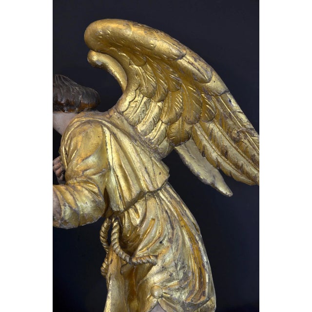 Cerchia Di Gian Lorenzo Bernini, Large Angels Sculptures, 1650, Chestnut and Gold, Set of 2 For Sale - Image 14 of 18