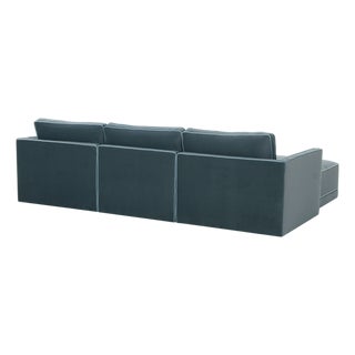 Willow Misty Blue with Pale Blue Piping Modular 4-Piece Performance Velvet Sectional For Sale