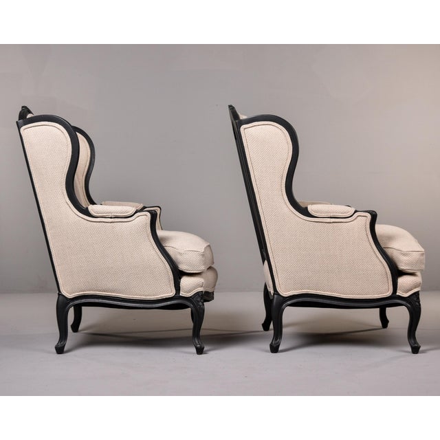 Vintage Louis XV-Style Carved Wingback Chairs With New Upholstery - Pair For Sale - Image 9 of 11