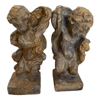 Vintage Attila's Tivador Cast Stone Cherub Bookends - a Pair For Sale