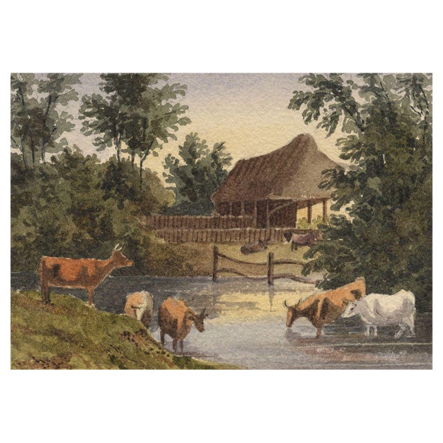 William James Müller, Cows in Miniature, Mid-19th Century, Watercolour For Sale