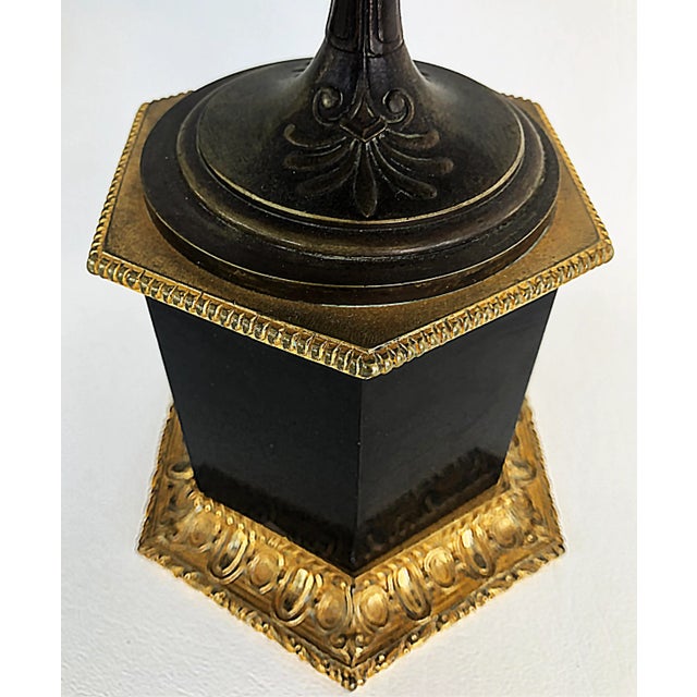 Metal Antique Gilt Bronze Candelabra With Granite Bases-Pair For Sale - Image 7 of 8