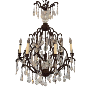 Iron and Crystal Chandelier With Scrolled Frame