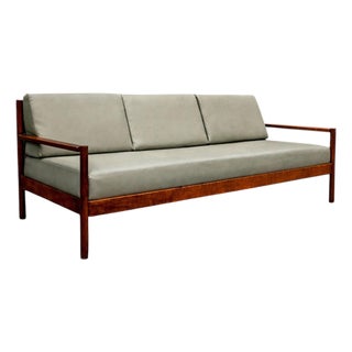 Sofa in Imbuia Hardwood & Leather by Michel Arnoult, 1960s - Lot 155 For Sale