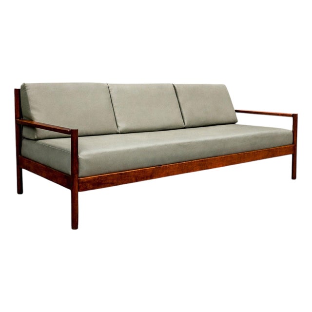 Sofa in Imbuia Hardwood & Leather by Michel Arnoult, 1960s - Lot 155 For Sale