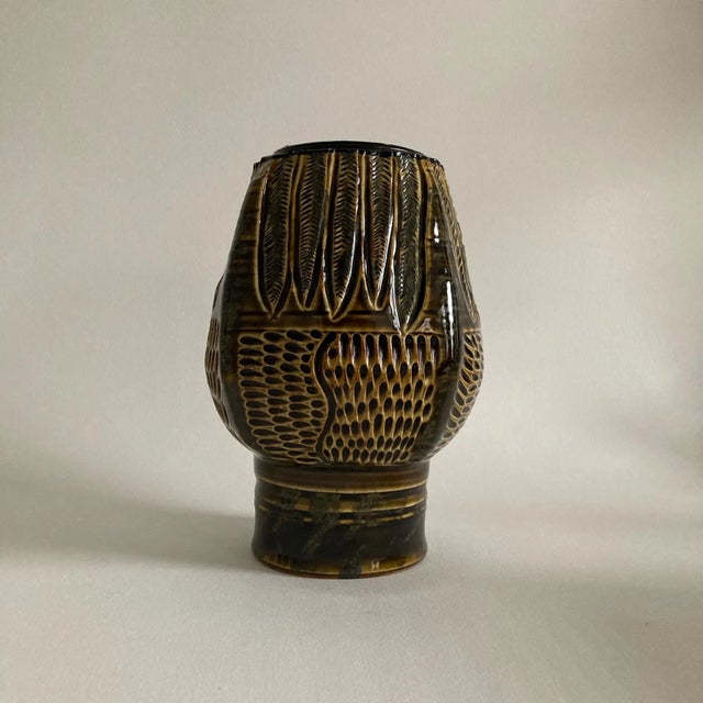 Artist Signed Handmade Art Studio Pottery Vase - Incised Textured Design, Fine Art Ceramics, Handmade Pottery For Sale - Image 9 of 17