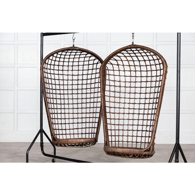 Mid-Century French Bamboo Rattan Swinging Egg Chair For Sale - Image 9 of 16