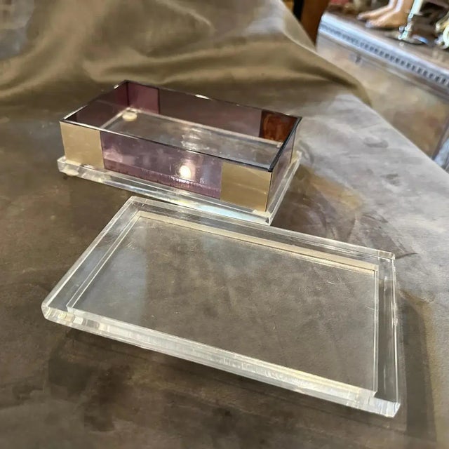 1980s 1980s Modernist White and Pink Lucite and Silver Italian Rectangular Vanity Box For Sale - Image 5 of 10