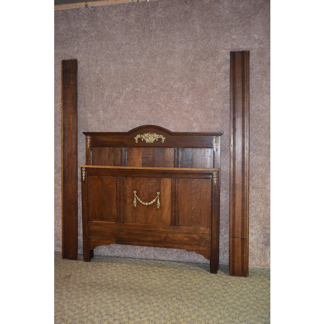 Antique French Three Quarter Size Oak Headboard, Footboard, Rails with
