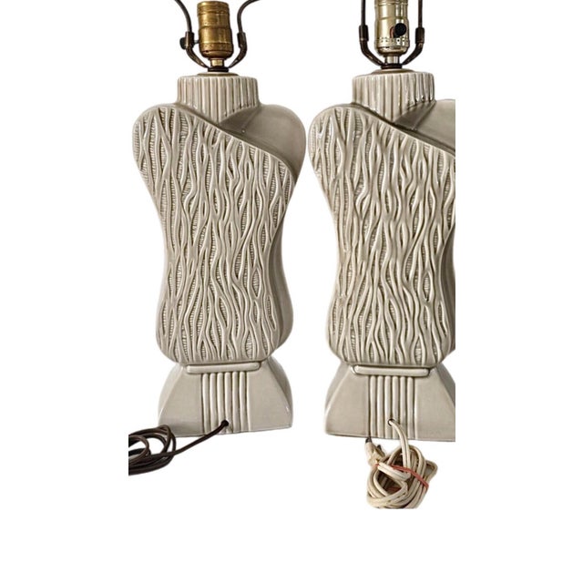 40s Pair Phil-Mar Style Art Deco Mid Century Modern Abstract Ceramic Table Lamps For Sale - Image 4 of 12