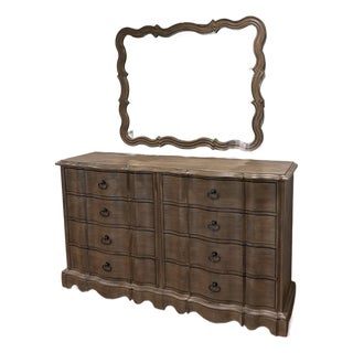 Authentic Hooker Furniture French Provincial Serpentine 8-Drawer Dresser With Matching Sculpted Mirror For Sale