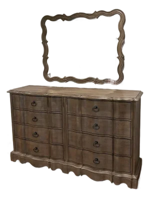 Authentic Hooker Furniture French Provincial Serpentine 8-Drawer Dresser With Matching Sculpted Mirror