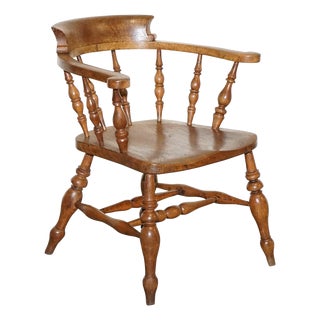 Edwardian Elm Bow Back Smokers Captains Chair, 1900s For Sale