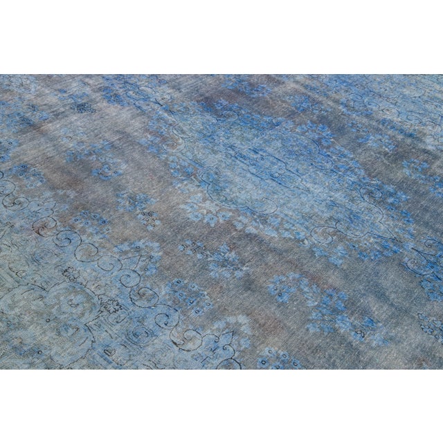 Textile Vintage Persian Overdyed Handmade Medallion Blue Wool Rug For Sale - Image 7 of 11