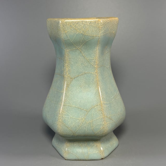 Antique Chinese Official‑Style Celadon Hexagonal Porcelain Vase For Sale - Image 6 of 8