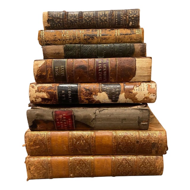 Group of 8 Antique Leather Bound Books, 19th Century For Sale