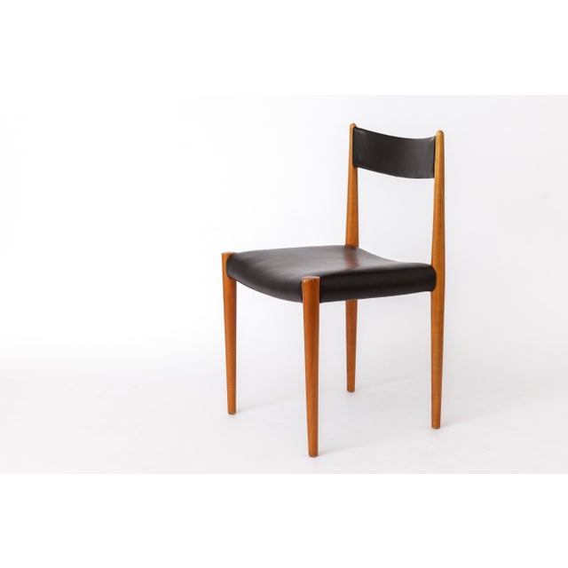 Vintage German Dining Chairs in Beech and Black Faux Leather attributed to Lübke, 1970s, Set of 6 For Sale - Image 3 of 11