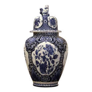 Mid-Century Dutch Faience Blue and White Painted Delft Ginger Jar With Lid