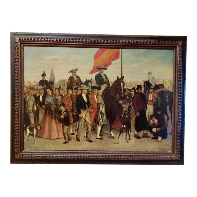 19th Century E. Velier Oil Painting on Canvas Spanish Matador Porcession For Sale