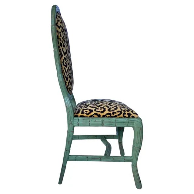 Serge Roche Hollywood Regency Serge Roche Style Carved Palm Animal Print Dining Accent Chair For Sale - Image 4 of 9