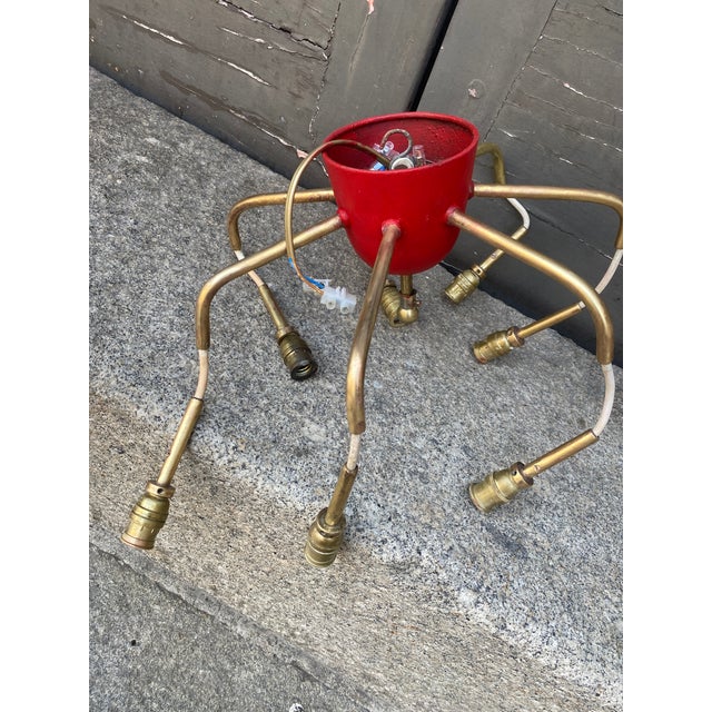 Red Mid-Century Modern Hanging Lamp in Brass and Glass, 1950s For Sale - Image 8 of 18