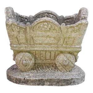 Mid-20th Century English Cast Stone Mine Shaft Cart Form Planter