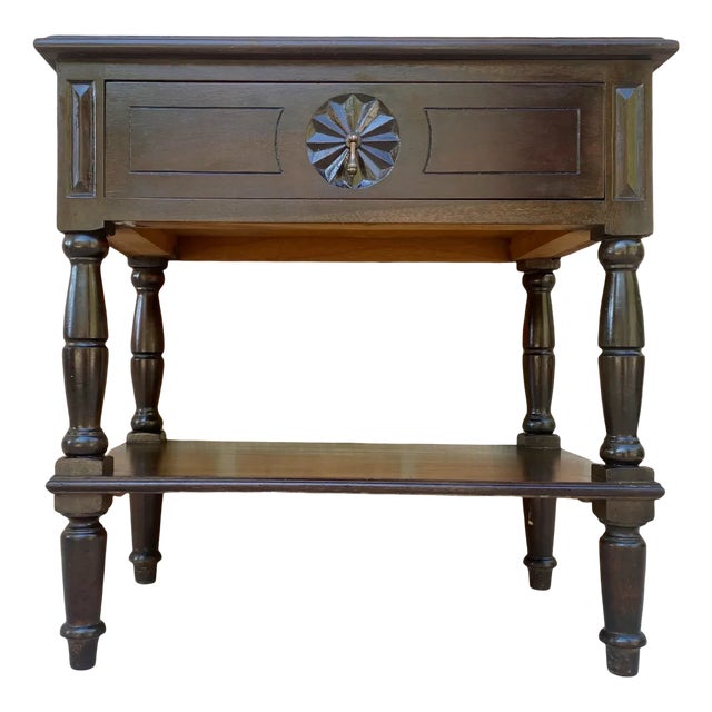 Early 20th Century Spanish Walnut Work Side Table with Large Single Drawer For Sale
