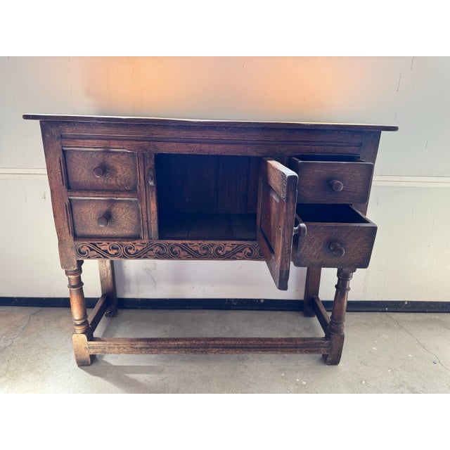 Vintage Teeangee Ipswich England Carved Wood Side Cabinet For Sale In New York - Image 6 of 13