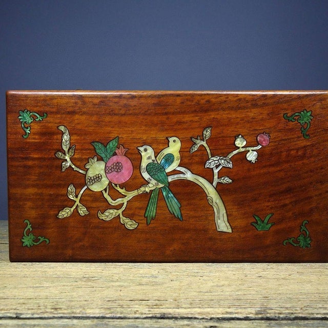 Chinese Vintage Chinese Rosewood Jewelry Box With Mother-of-Pearl Floral Inlay For Sale - Image 3 of 9