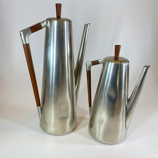 1960s Royal Holland Kmd Tiel Daalderop Pewter and Teak Coffee/Tea Set