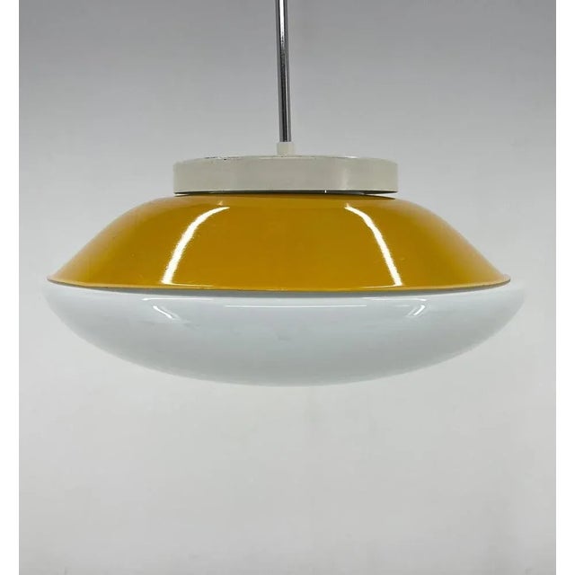 Mid-Century Milk Glass & Metal Ufo Pendant, Czechoslovakia, 1970s For Sale - Image 4 of 11