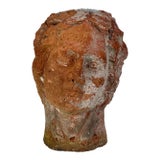 Mid 20th Century Stupendous Terracotta Head Bust Statue Sculpture of Woman With Luscious Hair & Solemn Pose For Sale