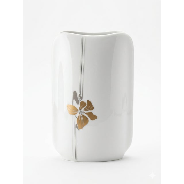 Vintage Dutch Modernist Gilded Porcelain Vase with Floral Motif from Royal Schwabap, 1978 For Sale - Image 6 of 6