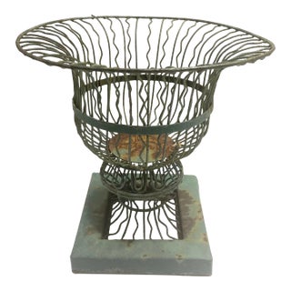 Vintage Victorian-Style Wire Garden Urn Planter With Pedestal Base For Sale