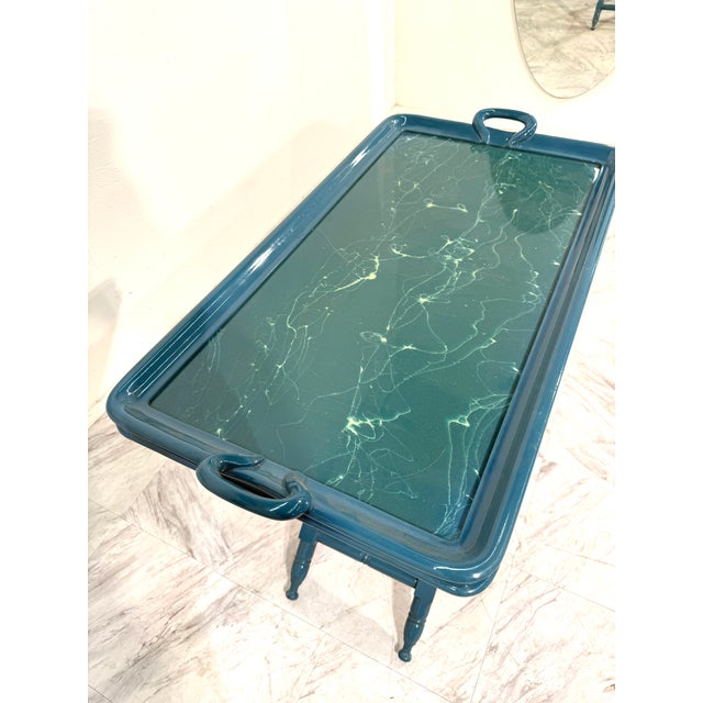 1970s Vintage Italian Folding Tray Table With Green Marble Top For Sale In Los Angeles - Image 6 of 11