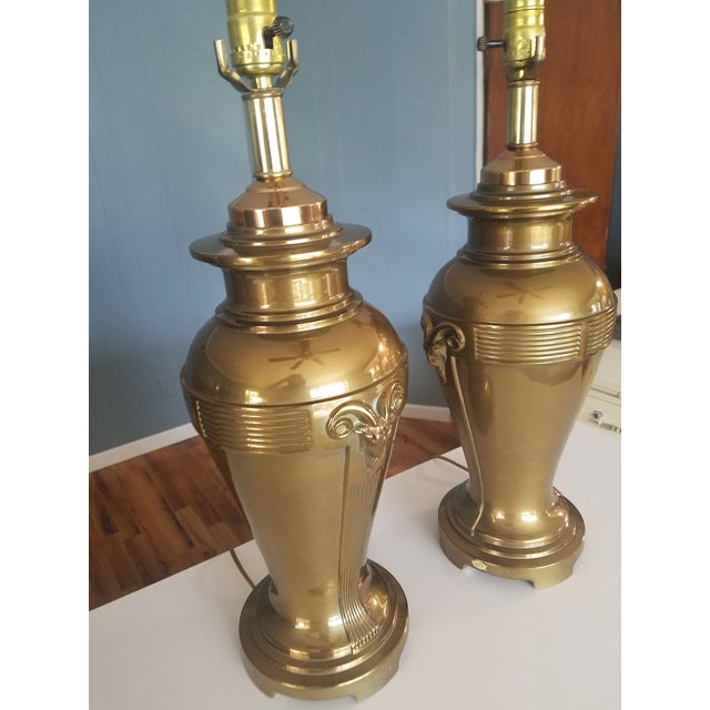 Vintage Brass Lamps With Rams Head Motif - a Pair For Sale - Image 9 of 13