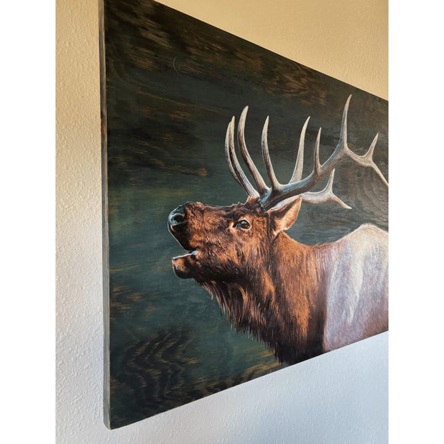 Realism Call of the Wild by Terra Novak | Oil on wood Elk with antlers in a natural setting For Sale - Image 3 of 3