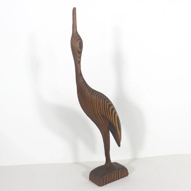 16” Mid Century Modern Wood Crane Vintage Carved Bird Figurine, Tall Handmade Wooden Sculpture MCM Heron Egret Witco Style For Sale - Image 12 of 12