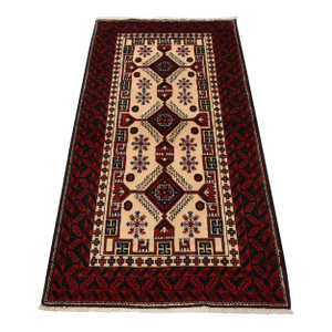 Baloch Rug 3’4” X 6’1” Ivory Wool Vintage Tribal Hand-Knotted Oriental Carpet