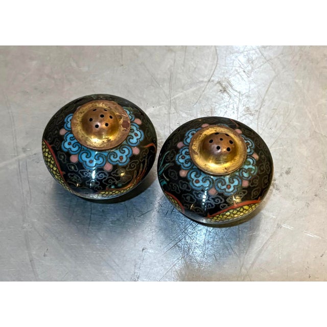 1930s Cloisonne' Salt & Pepper Shakers For Sale - Image 4 of 4
