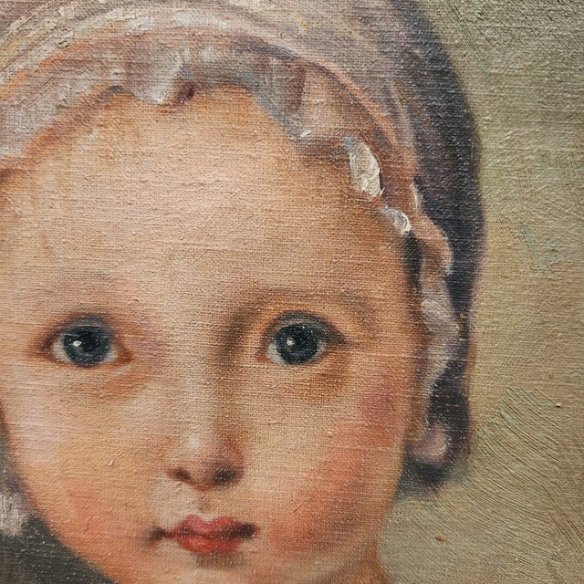 1990s Portrait Painting of a Girl With Her Cat, Oil on Canvas For Sale - Image 4 of 5