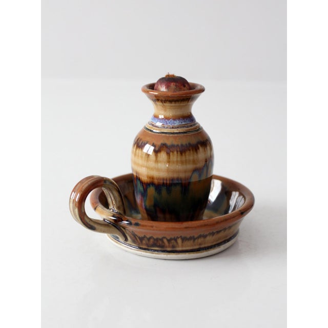 Brown Vintage Handmade Studio Pottery Oil Lamp For Sale - Image 8 of 13