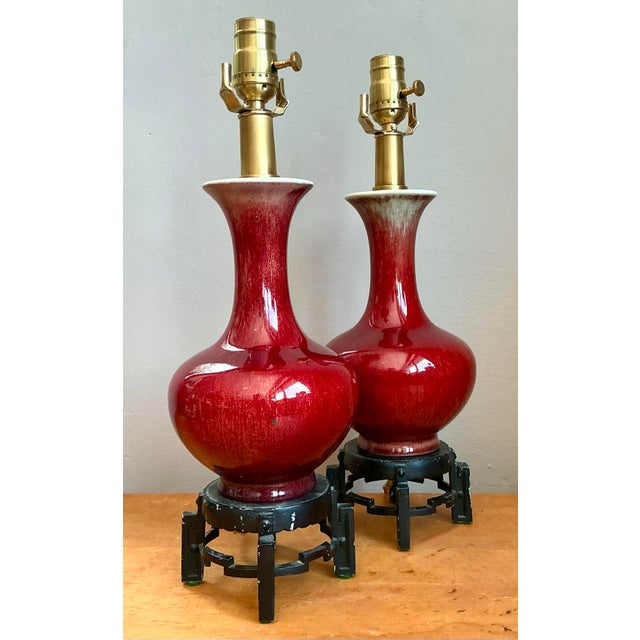 Vintage Sand De Bouf Glazed Ceramic Lamps - A Pair For Sale - Image 11 of 12